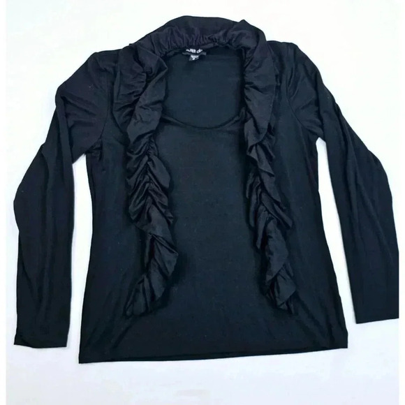 Ronen Chen Size 3 Women's Black Long Sleeve Ruffle Pig Tail Style Pullover Top - Picture 1 of 8